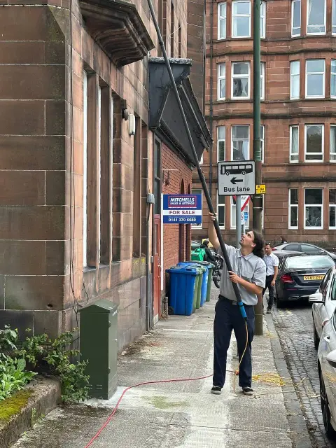 Exterior window cleaning of a commercial property in Glasgow
