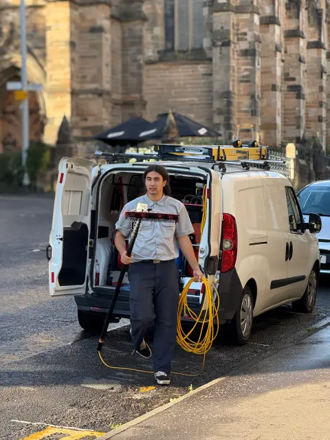 New Wave Cleaning technician with van and equipment in Glasgow